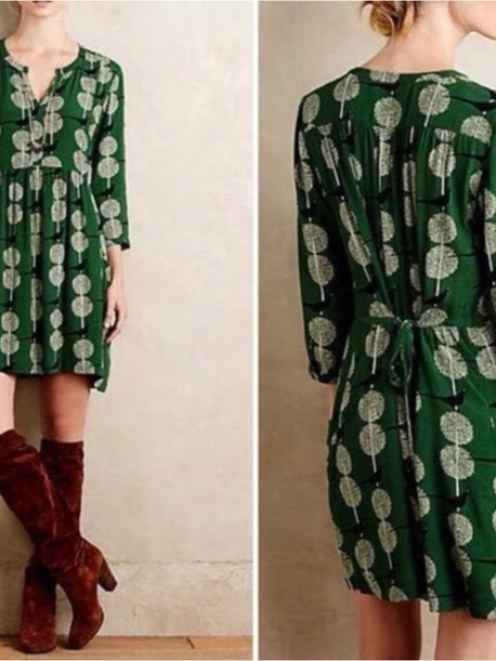 Anthropology Maeve Green Devery Dress